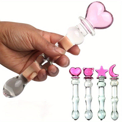 "Sophisticated" Elegant Pink Heart-Embellished Glass Stirring Rod - Female Sex Toys Anal Toys