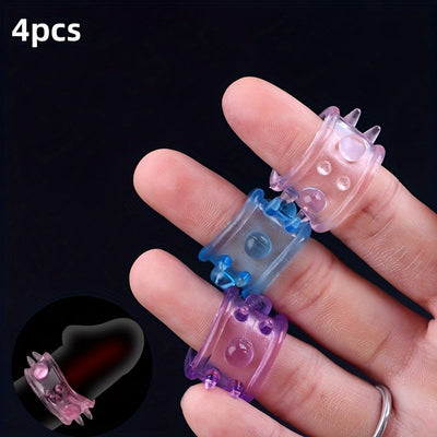 4pcs TPE Soft Penis Locking Ring Couple Sex Toys Transparent Crystal Ring Sperm Retention Barbed Penis Ring Adult Products