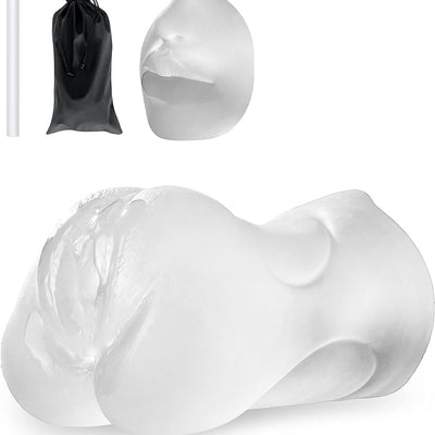 3 in 1 Male Masturbator Realistic Pocket Pussy with Drying Stick & Waterproof Storage Bag, Onahole Double-Ended Male Sex Toy Mouth Tongue Textured Vagina & Tight Anus for Men Masturbation(Clear)