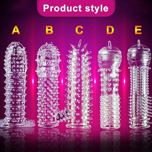 5pcs/set TPE Penis Sleeve Delay Time Crystal Cock Rings Reusable Condom Penis Extension Penis Rings Adult Sex Toys for Men