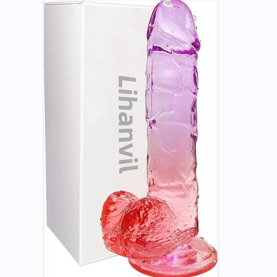 Realistic Dildo Clear Silicone 7.8" Red-Purple Gradient Adult Sex G-spot Dildo with Strong Suction Cup for Women Hand Free Play Flexible Soft Penis Dong, Toys for Vaginal and Anal Stimulation