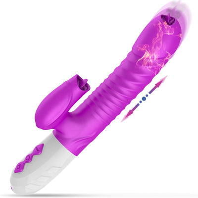 ใหม่คู่ลิ้น Vibrating Dildo Telescopic หมุน Vibrators สำหรับผู้หญิง Anal ช่องคลอด Clitoris Stimulator ผู้ใหญ่เซ็กซ์ทอย