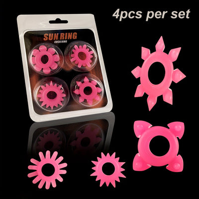4pcs Men's Glow In The Dark Soft Grain Decor Penis Rings, High Elasticity Easy To Clean Masturbating Toys For Couple's Flirting, Men's Gay's Pleasure