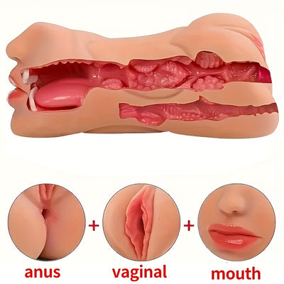 Three-in-one Realistic Oral Vaginal Anal Sex Doll Pocket Cat Male Masturbation Toy for Men Three Channels Male Use Reverse Mold Toy Convenient Privacy